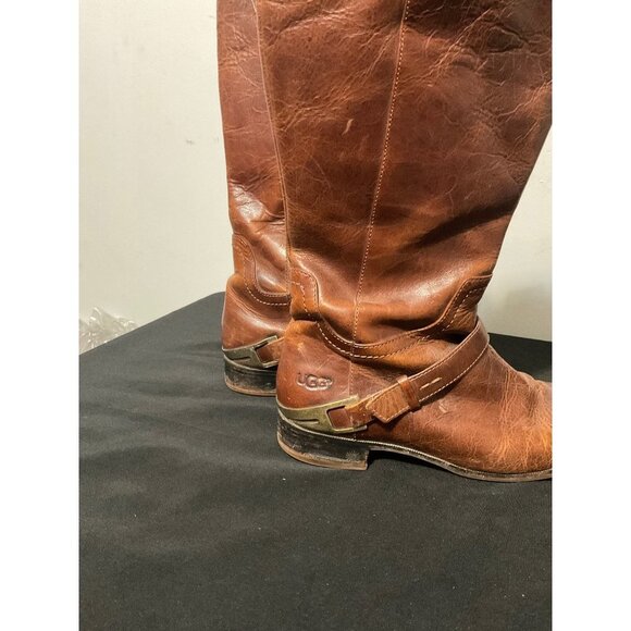 UGG Boots  Brown Leather Long Distressed sz. 7.5 - Picture 4 of 11